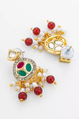 ruby pearl long necklace set