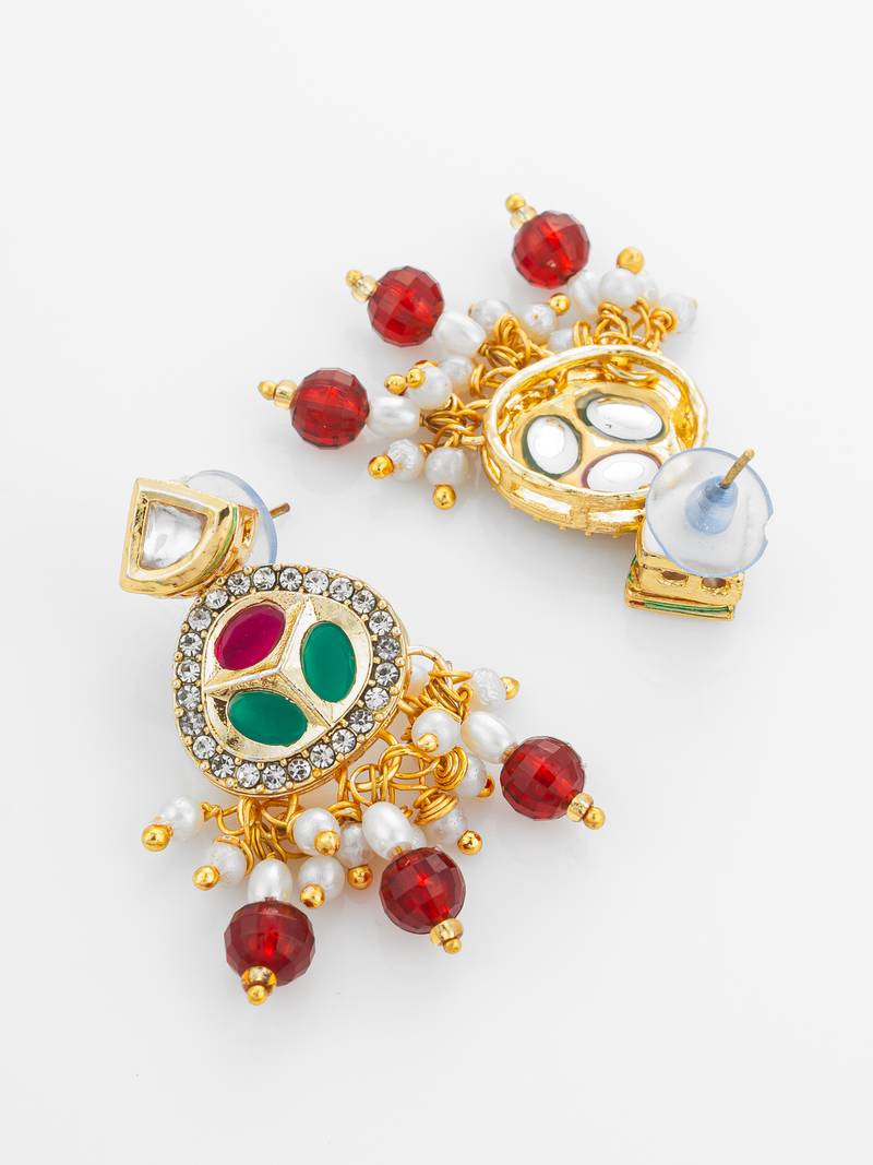 ruby pearl long necklace set