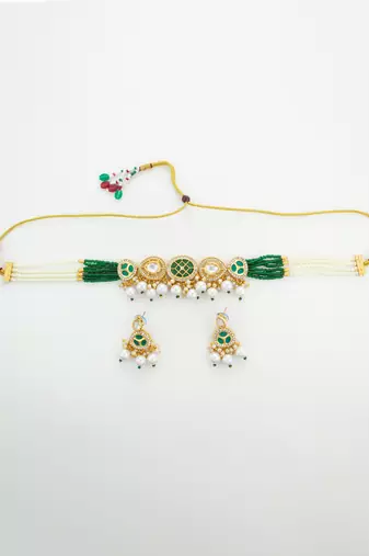 green bead kundan choker set