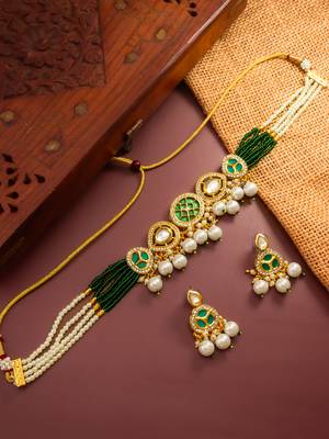 green bead kundan choker set 1
