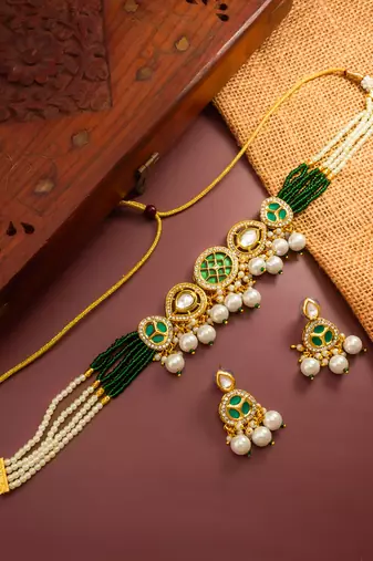 green bead kundan choker set