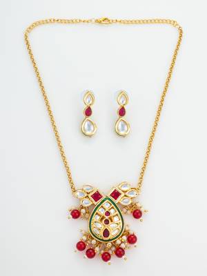 ruby kundan pendant necklace set 2