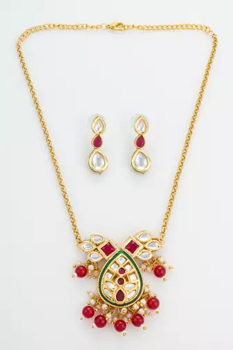 ruby kundan pendant necklace set