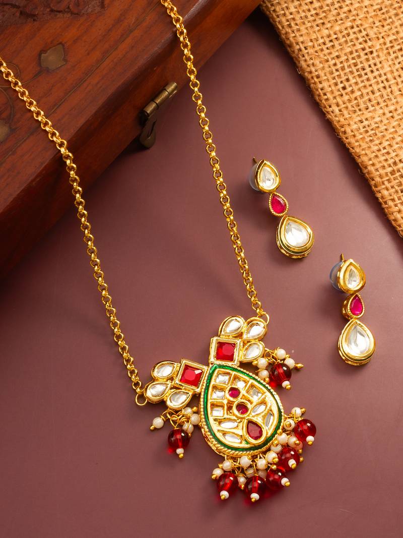 ruby kundan pendant necklace set