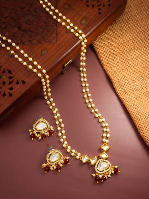 gold plated kundan long necklace set 1