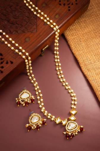 gold plated kundan long necklace set