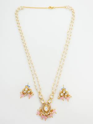 gold plated pink pearl necklace set 1