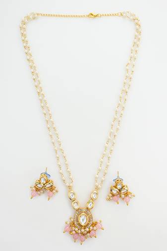 gold plated pink pearl necklace set