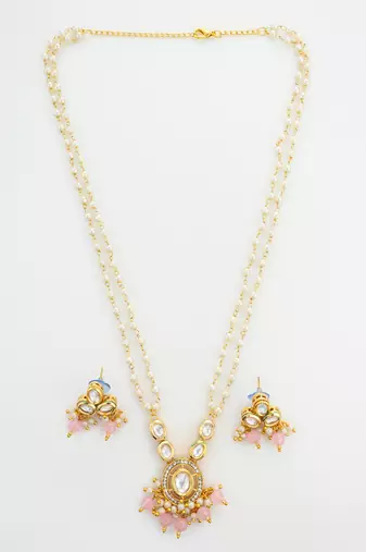 gold plated pink pearl necklace set