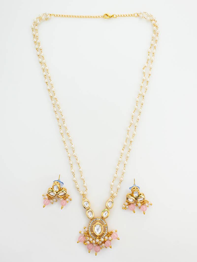 gold plated pink pearl necklace set