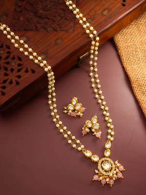 gold plated pink pearl necklace set 5