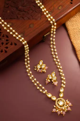 gold plated pink pearl necklace set