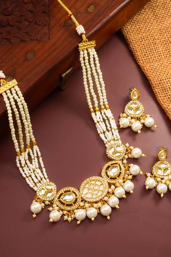 gold plated pearl choker set