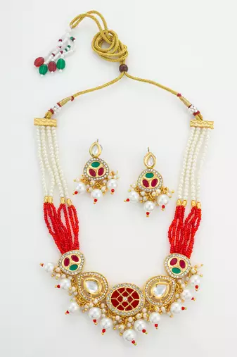gold plated red green choker set