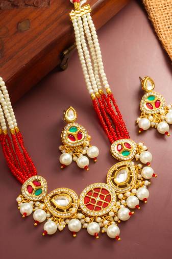 gold plated red green choker set