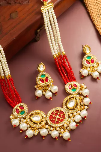 gold plated red green choker set