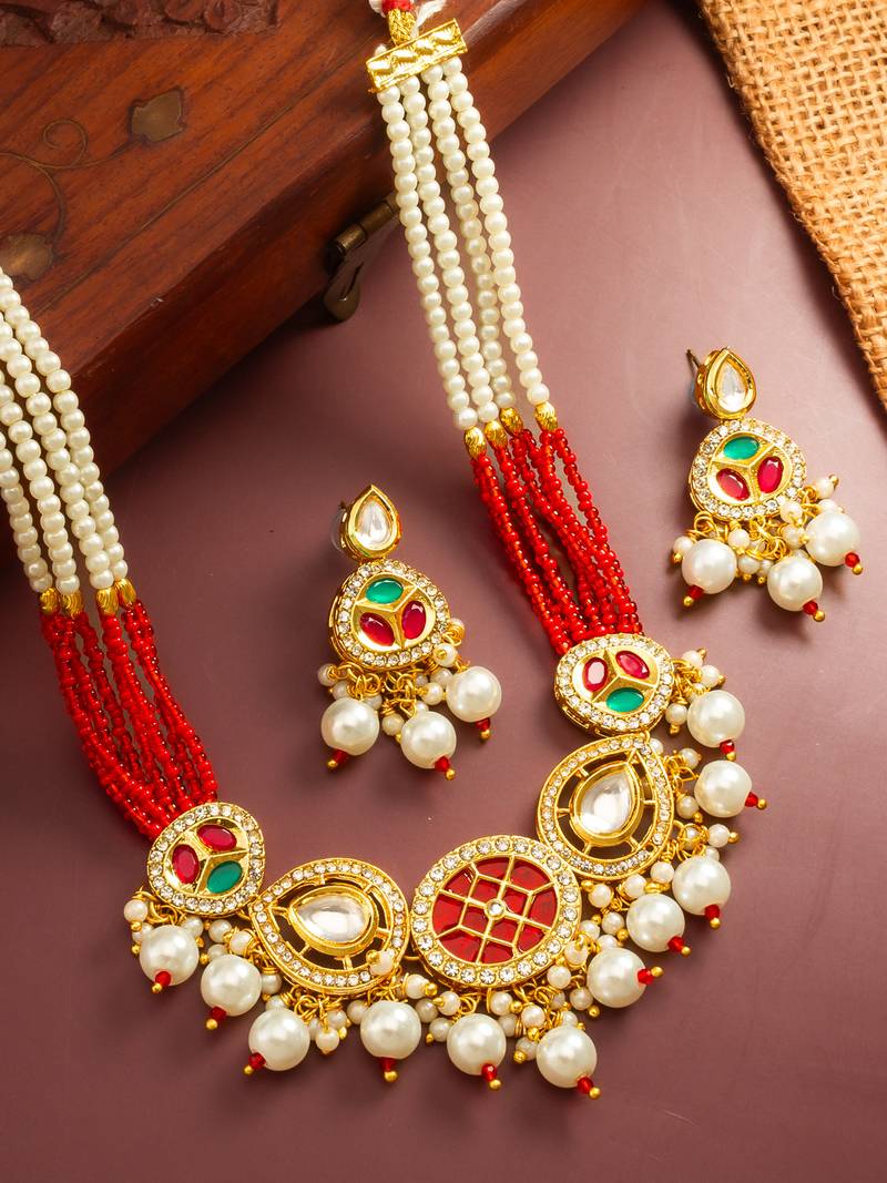 gold plated red green choker set