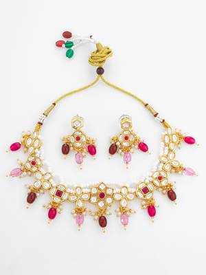 gold plated floral kundan necklace set 2