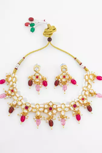 gold plated floral kundan necklace set