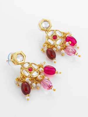 gold plated floral kundan necklace set 3