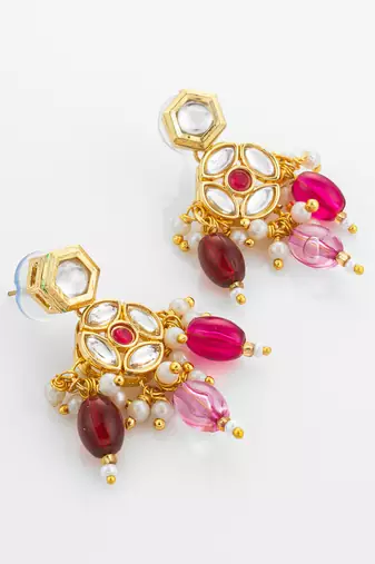 gold plated floral kundan necklace set