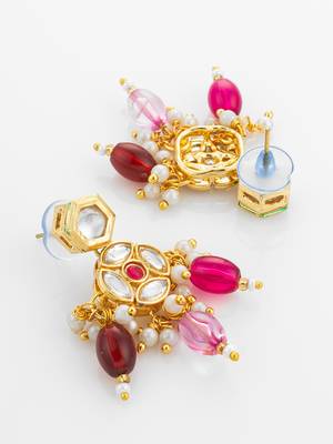 gold plated floral kundan necklace set 4