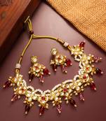 gold plated floral kundan necklace set