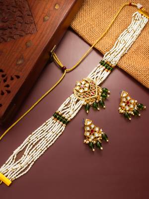 gold plated pearl choker set 5
