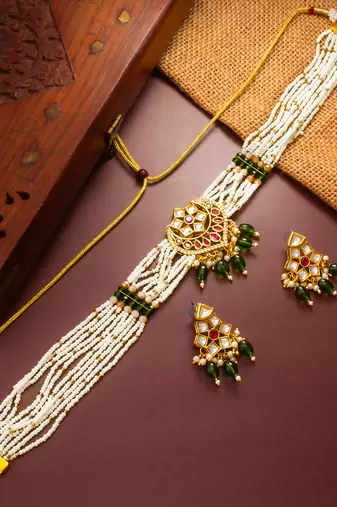 gold plated pearl choker set