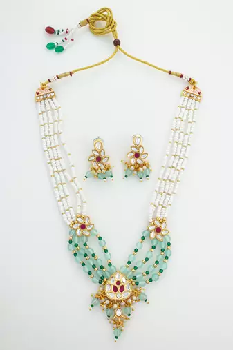 gold plated pearl kundan necklace set