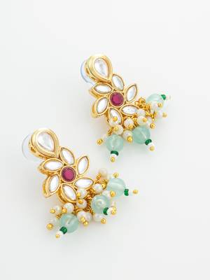gold plated pearl kundan necklace set 3
