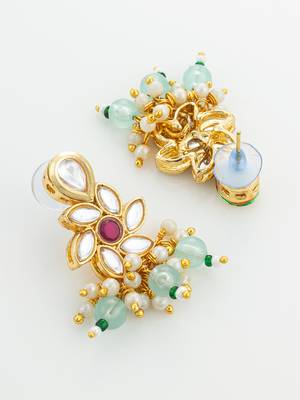 gold plated pearl kundan necklace set 4