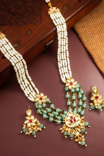 gold plated pearl kundan necklace set