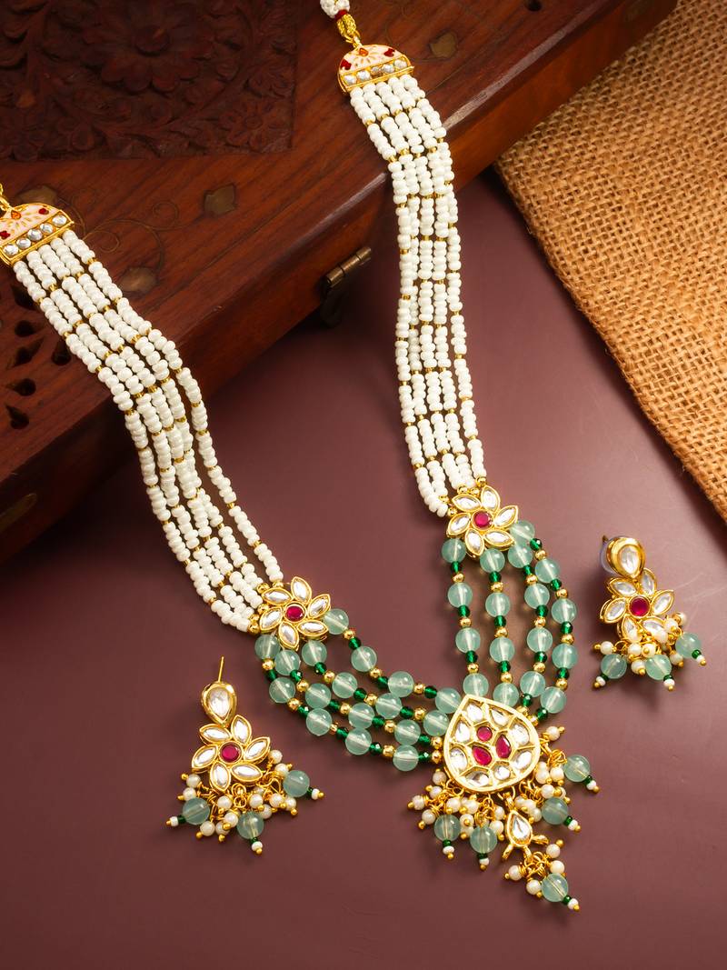 gold plated pearl kundan necklace set