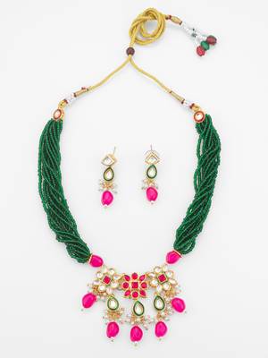 green beaded kundan necklace set 2
