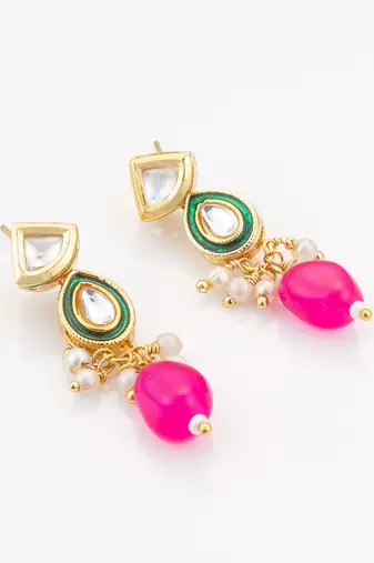green beaded kundan necklace set