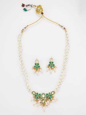 gold plated green kundan necklace set 2