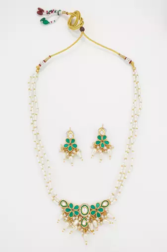 gold plated green kundan necklace set