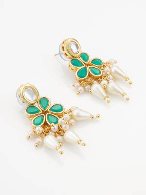 gold plated green kundan necklace set 3