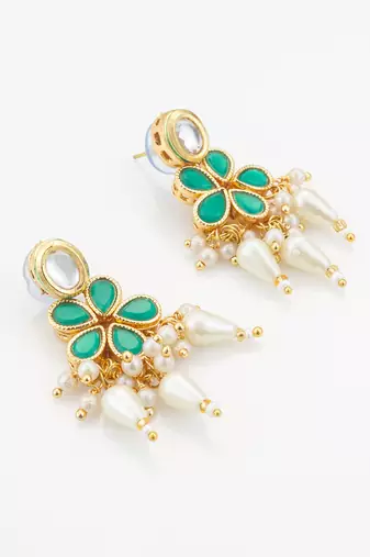 gold plated green kundan necklace set