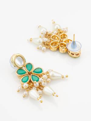gold plated green kundan necklace set 4
