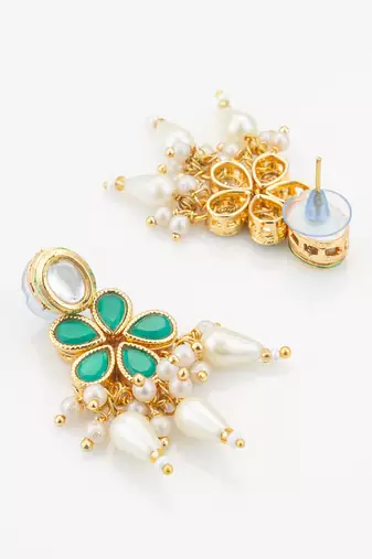 gold plated green kundan necklace set