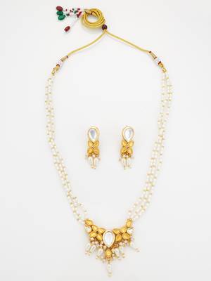 gold plated pearl layered necklace set 1