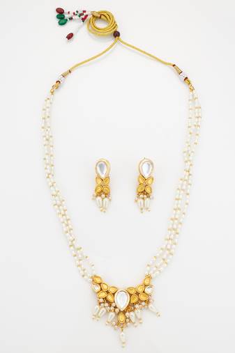 gold plated pearl layered necklace set