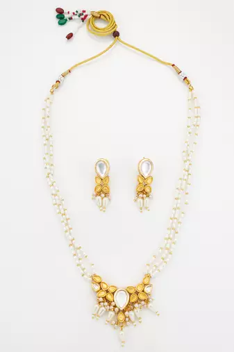 gold plated pearl layered necklace set