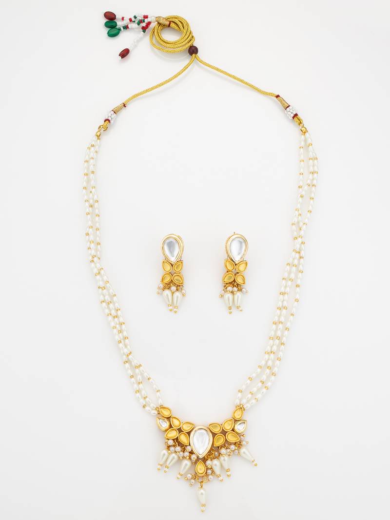 gold plated pearl layered necklace set