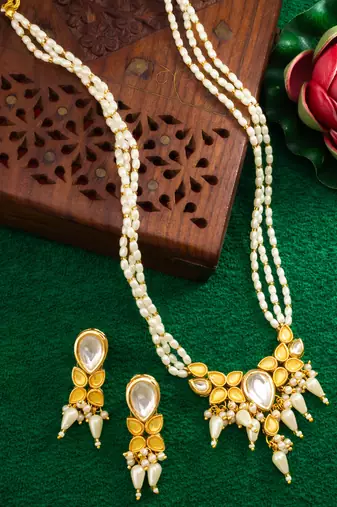 gold plated pearl layered necklace set