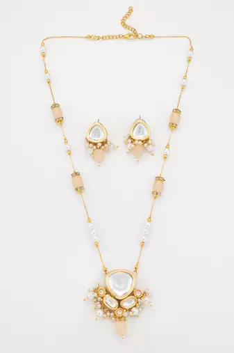 peach kundan necklace set