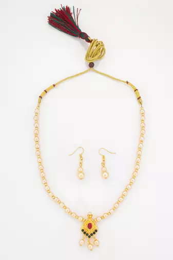 gold plated pearl necklace set