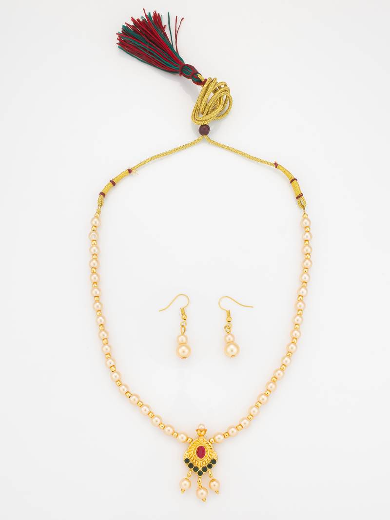 gold plated pearl necklace set